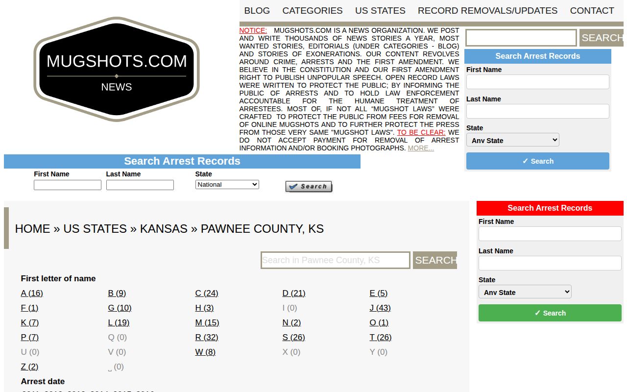 Pawnee County unofficial busted mugshot record section